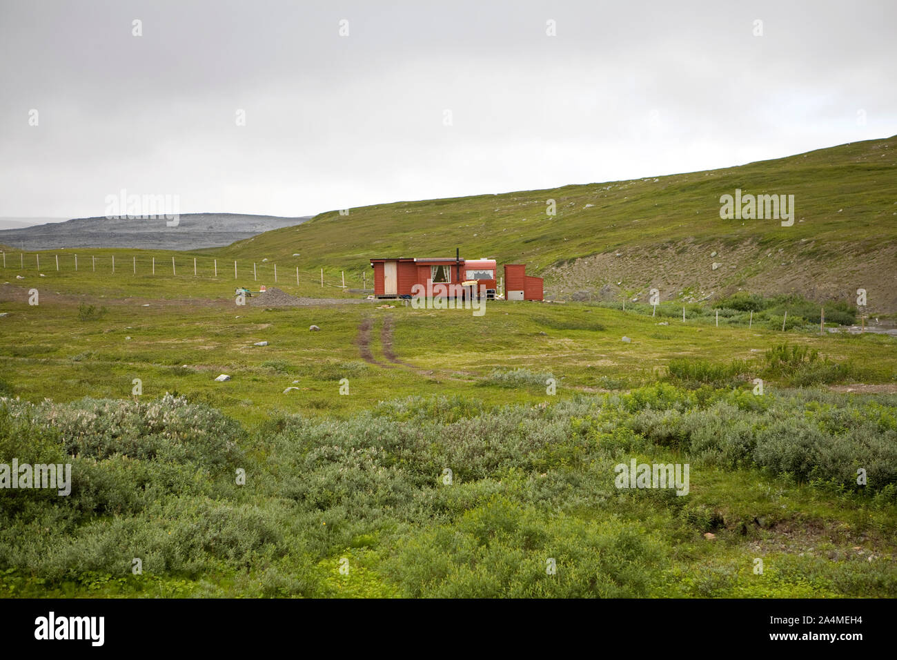 Cottage in mountain plateau in Norway Stock Photo