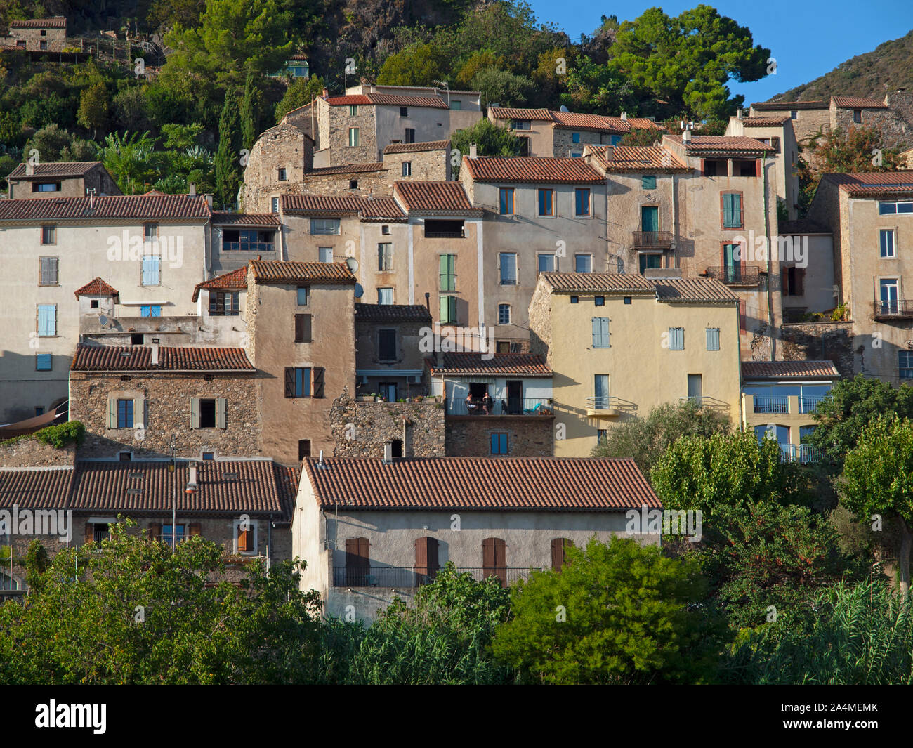 The village of Roquebrun in the Languedoc-Rousillon region of France Stock Photo