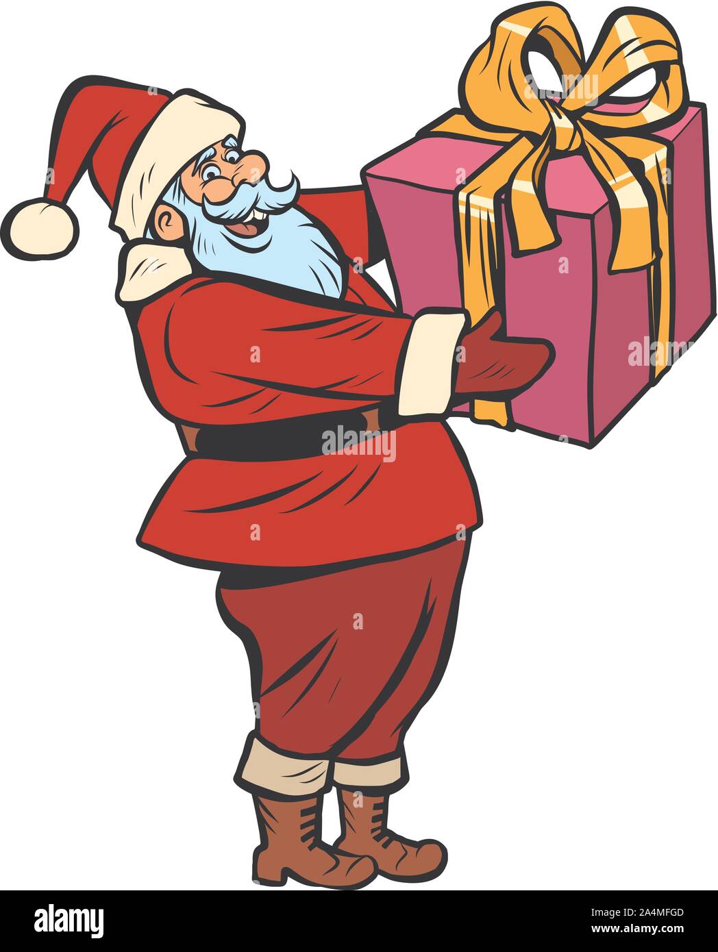 Santa Claus With Gift Box Christmas And New Year Comic Cartoon Pop Art Retro Vector Drawing Illustration Stock Vector Image Art Alamy