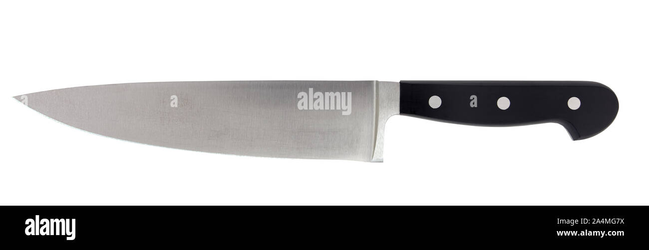 Isolated 8-inch chef's kitchen knife. Sharp...do not touch! Stock Photo