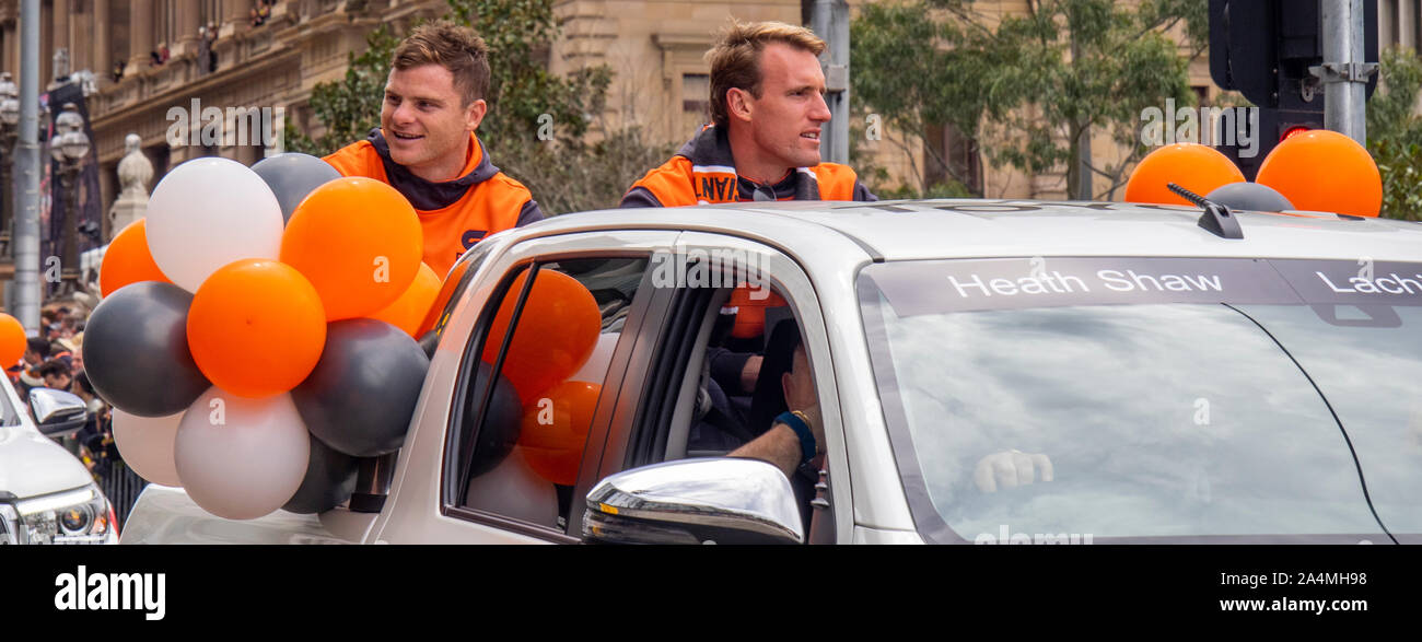 Australian Football League AFL 2019 Grand Final Parade Greater Western Sydney GWS Giants Richmond Tigers Melbourne Victoria Australia. Stock Photo