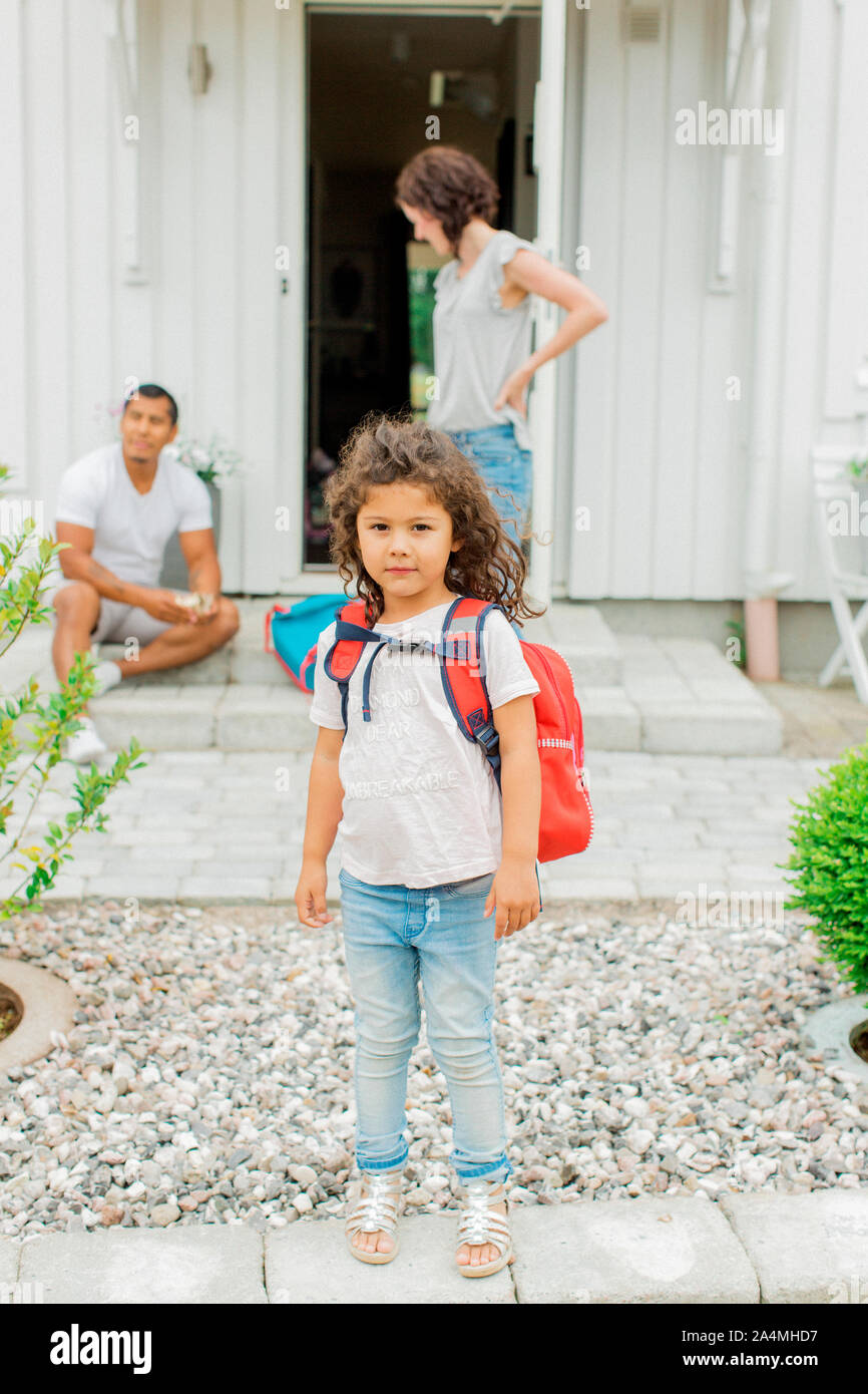 Portrait of girl with backpack Stock Photo