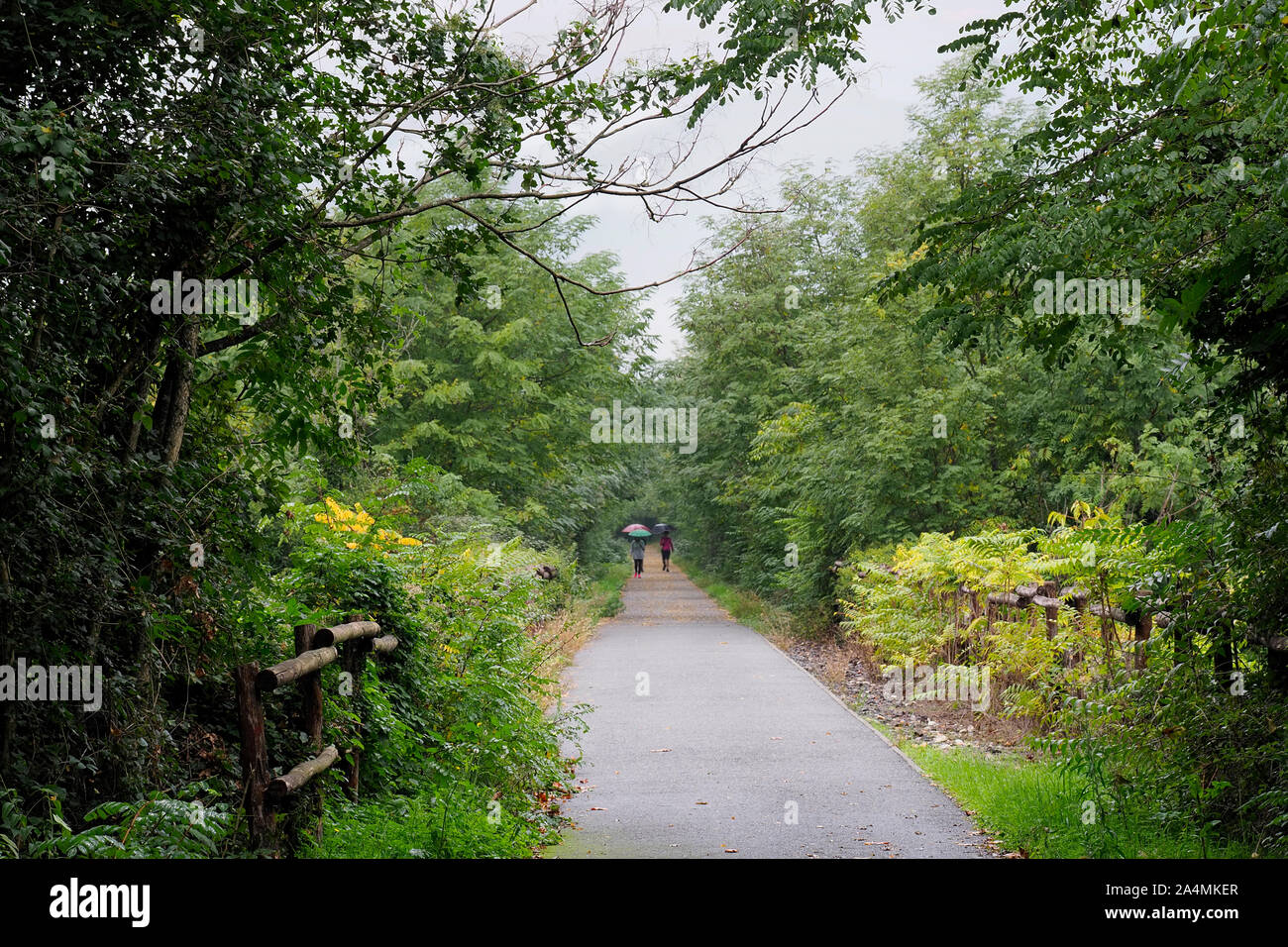 AULLA, LUNIGIANA, ITALY - OCTOBER 14, 2019: The Aulla Greenway is a cycle and pedestrian path making use of the old railway line. Stock Photo