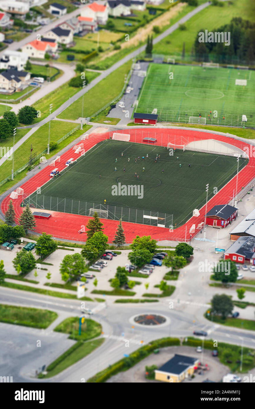 Aerial view of soccer field Stock Photo Alamy