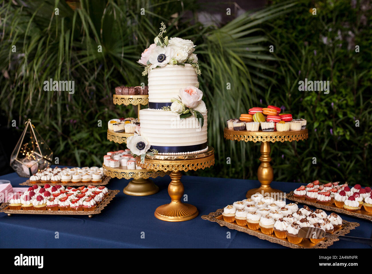 https://c8.alamy.com/comp/2A4MNFR/dessert-table-with-two-tiered-cake-at-wedding-reception-or-party-2A4MNFR.jpg