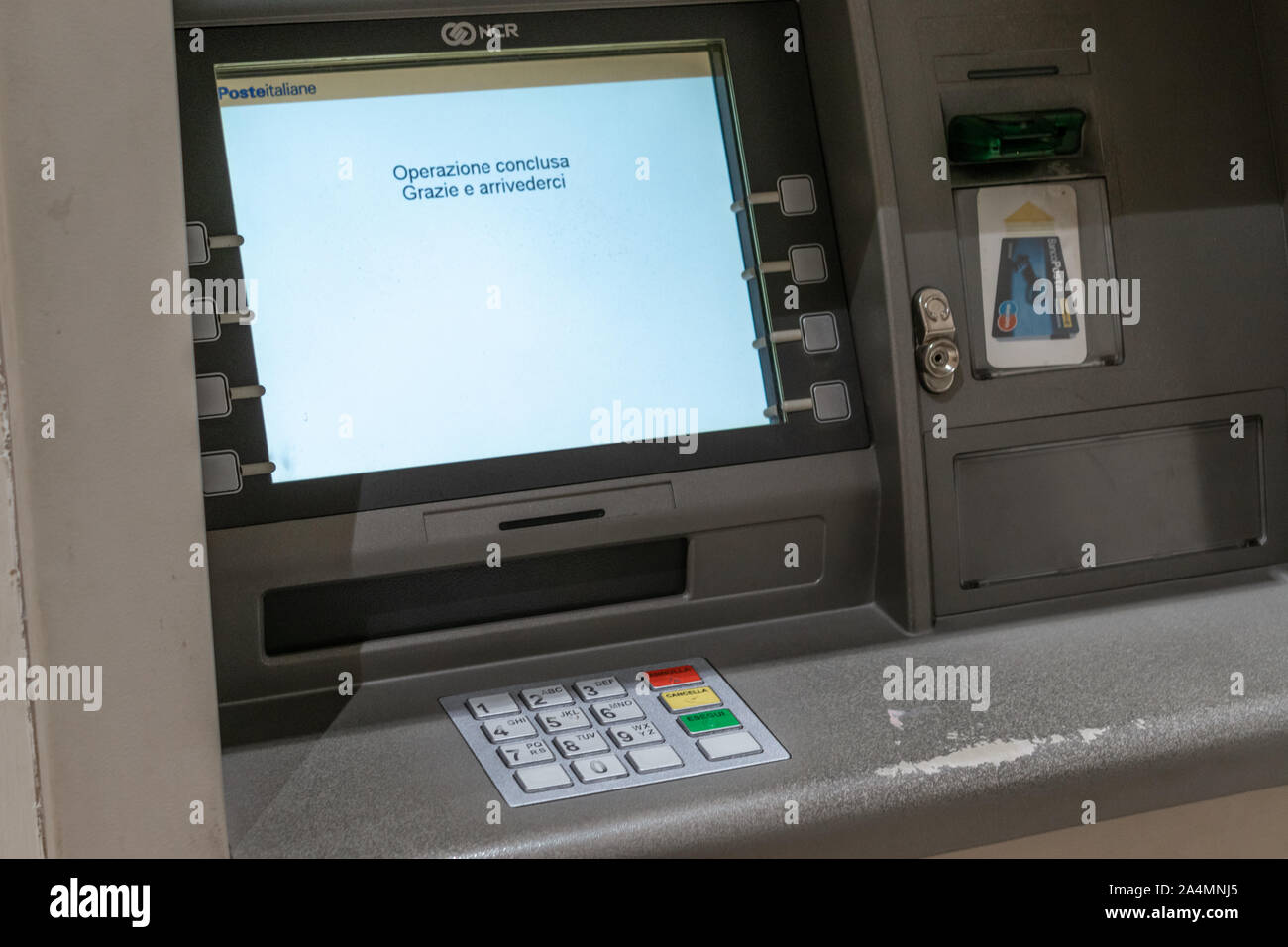 Parma, Italy - October 13th 2019: Poste Italiane cash machine for money withdrawal Stock Photo