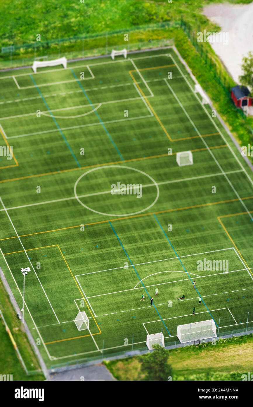 Aerial view of soccer field Stock Photo Alamy