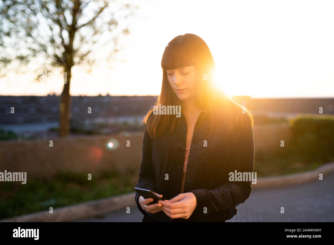 Woman looking at cell phone Stock Photo