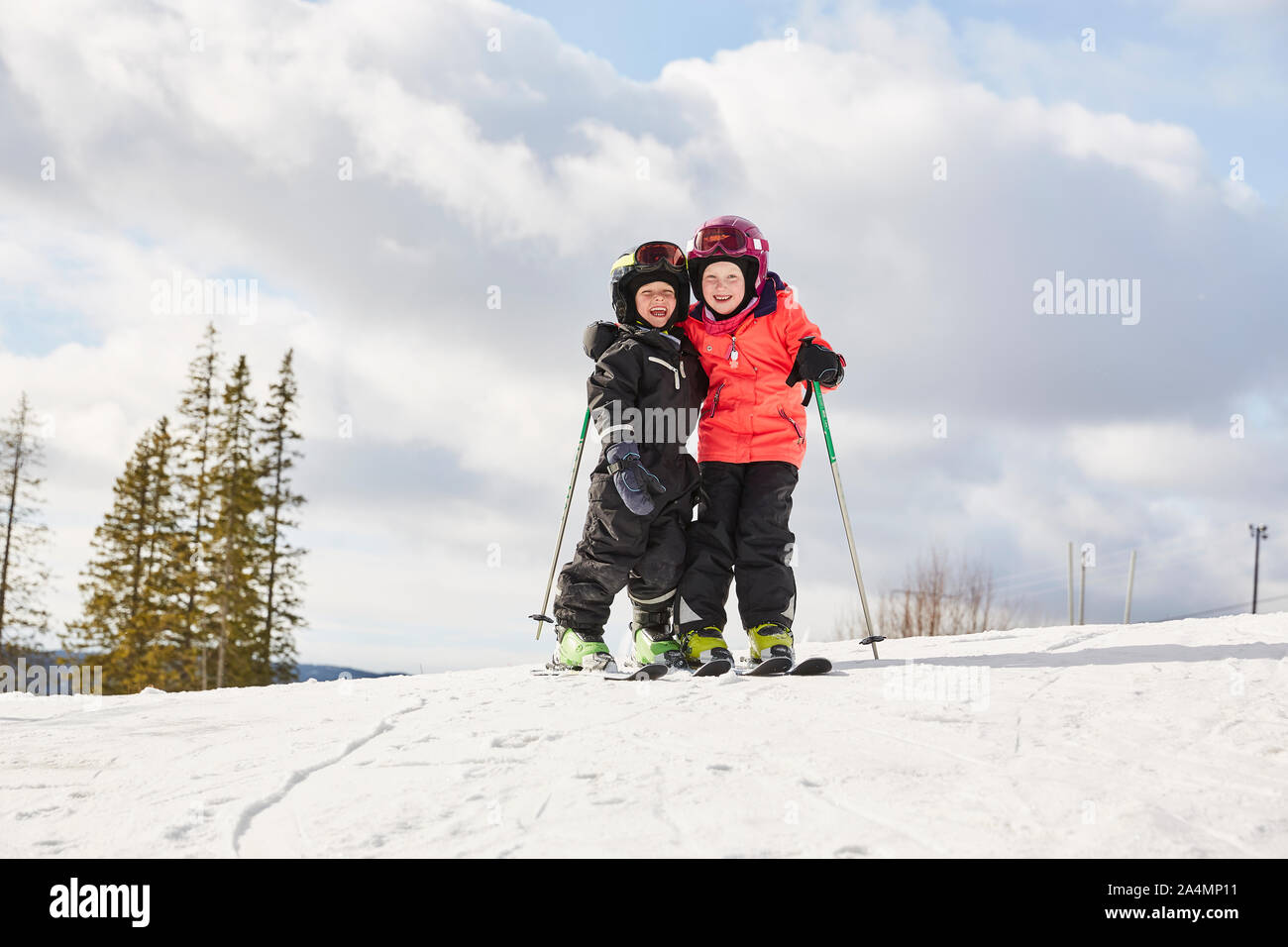 Kids skiing Stock Photo