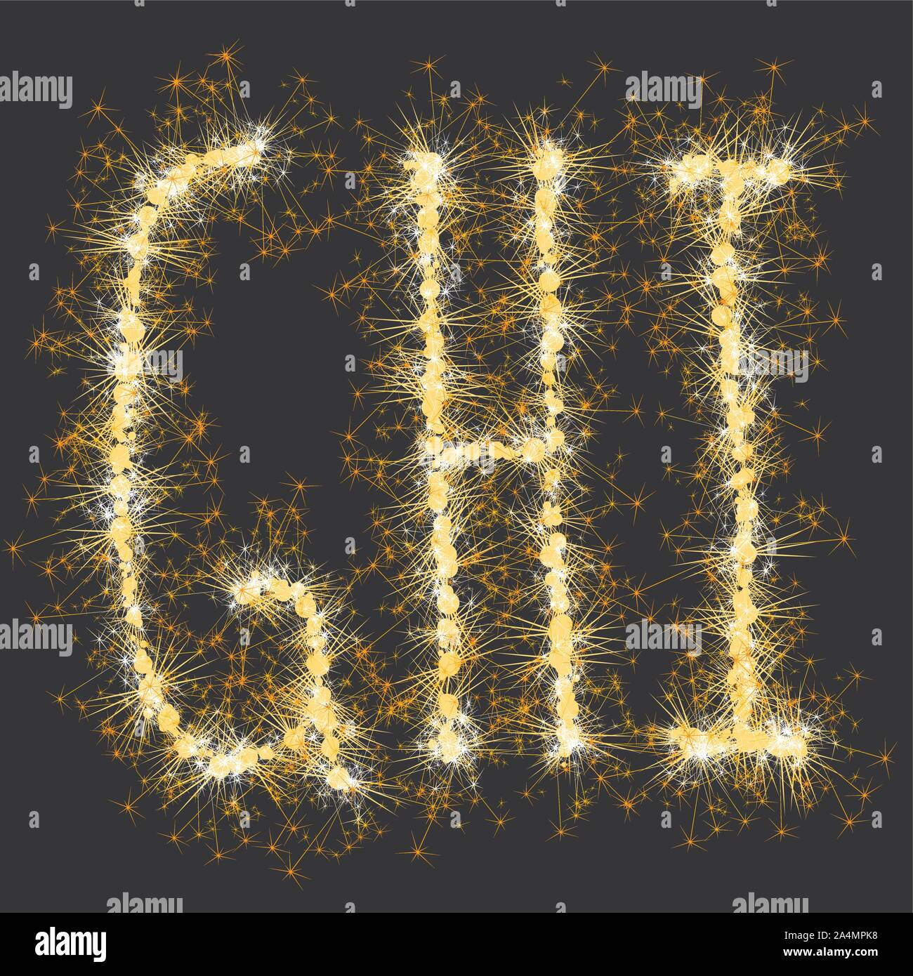 golden glittering sparks leters set Stock Vector