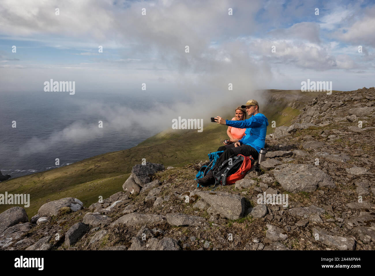 Hikers taking selfie Stock Photo