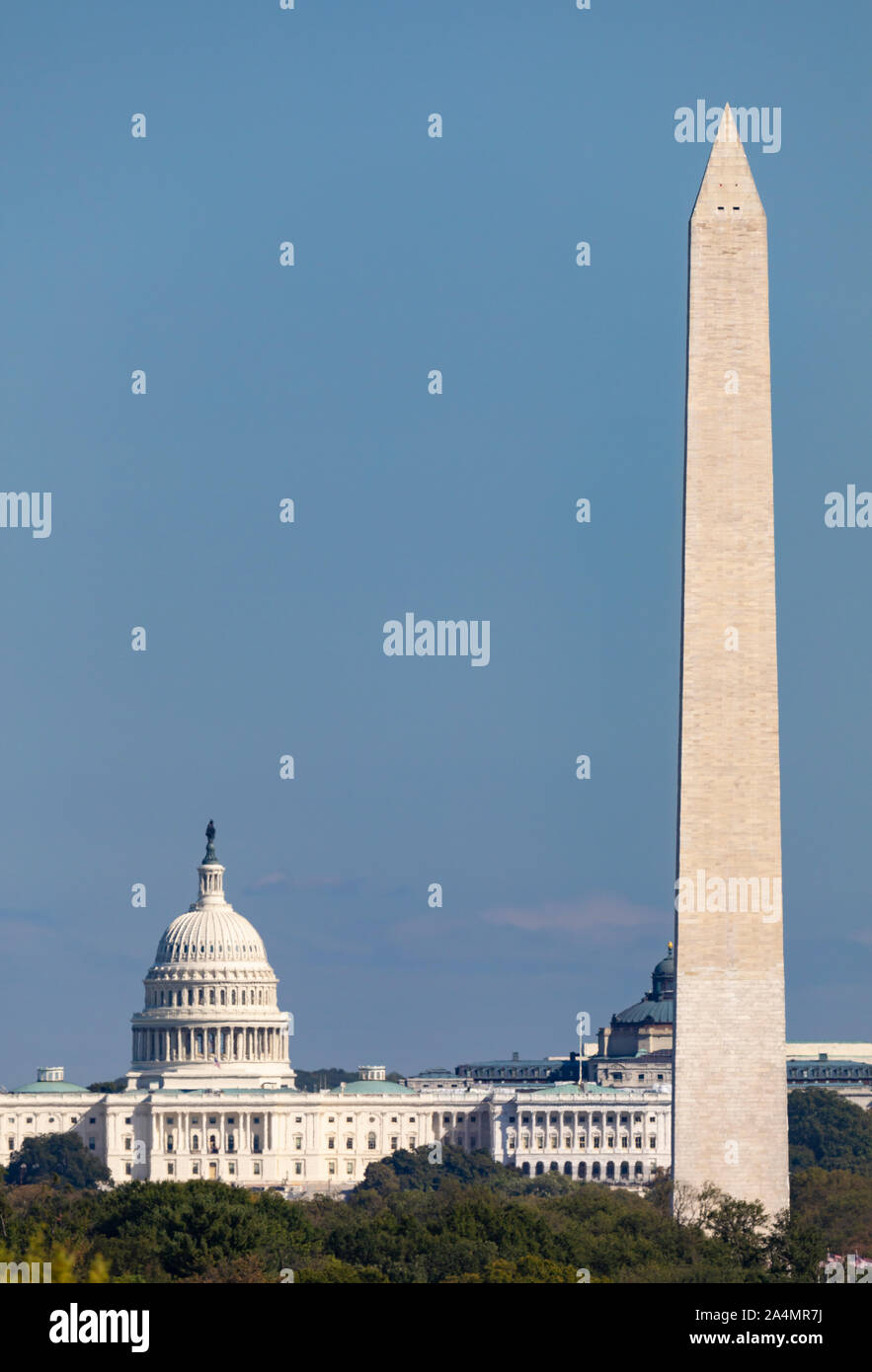 WASHINGTON, DC, USA - U.S. Capitol building, left, and Washington Monument. Stock Photo