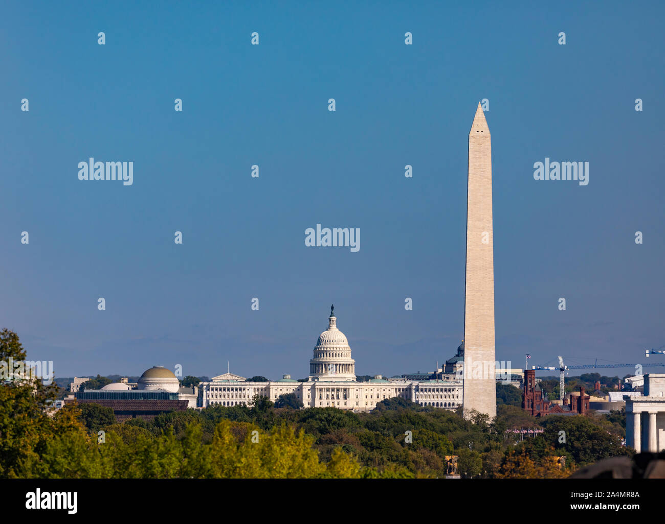 WASHINGTON, DC, USA - U.S. Capitol building, left, and Washington Monument. Stock Photo