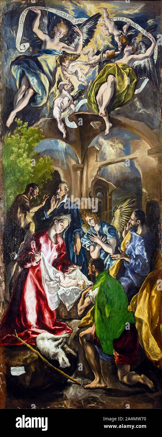 El Greco, The Adoration of the Shepherds (Bucharest), (Doña María de Aragón Altarpiece), painting, 1596-1600 Stock Photo