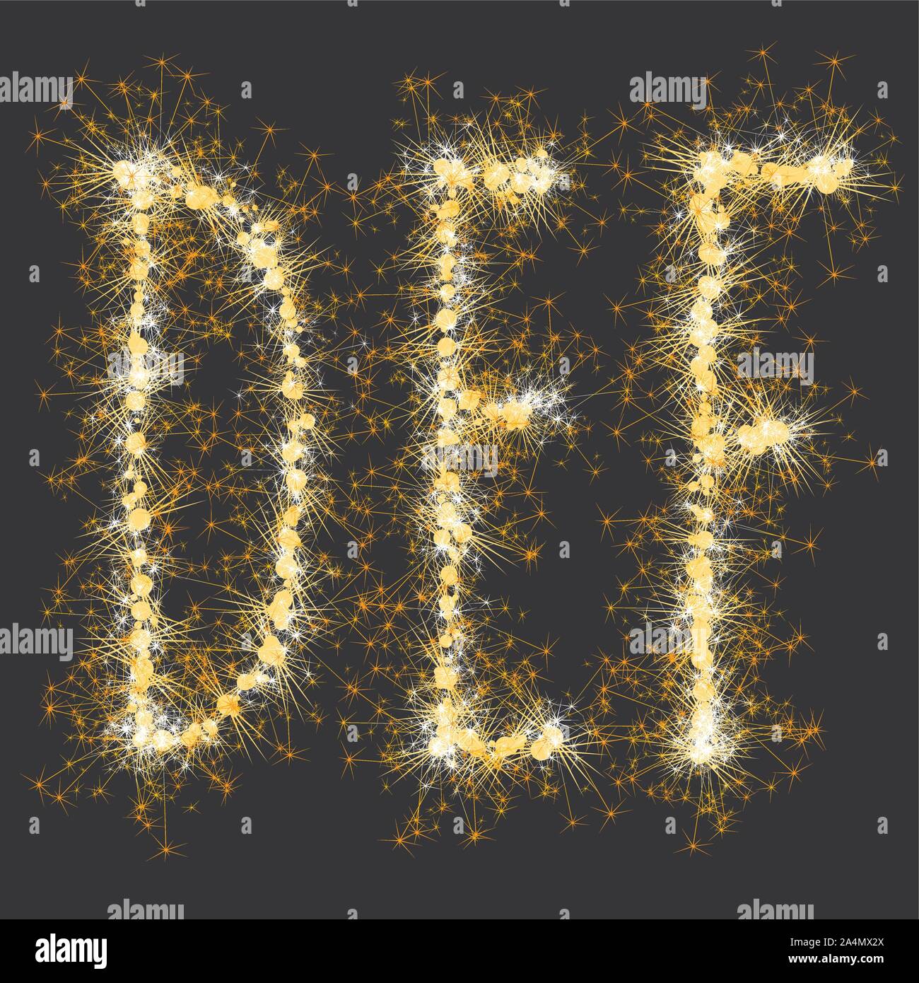 golden glittering sparks leters set Stock Vector