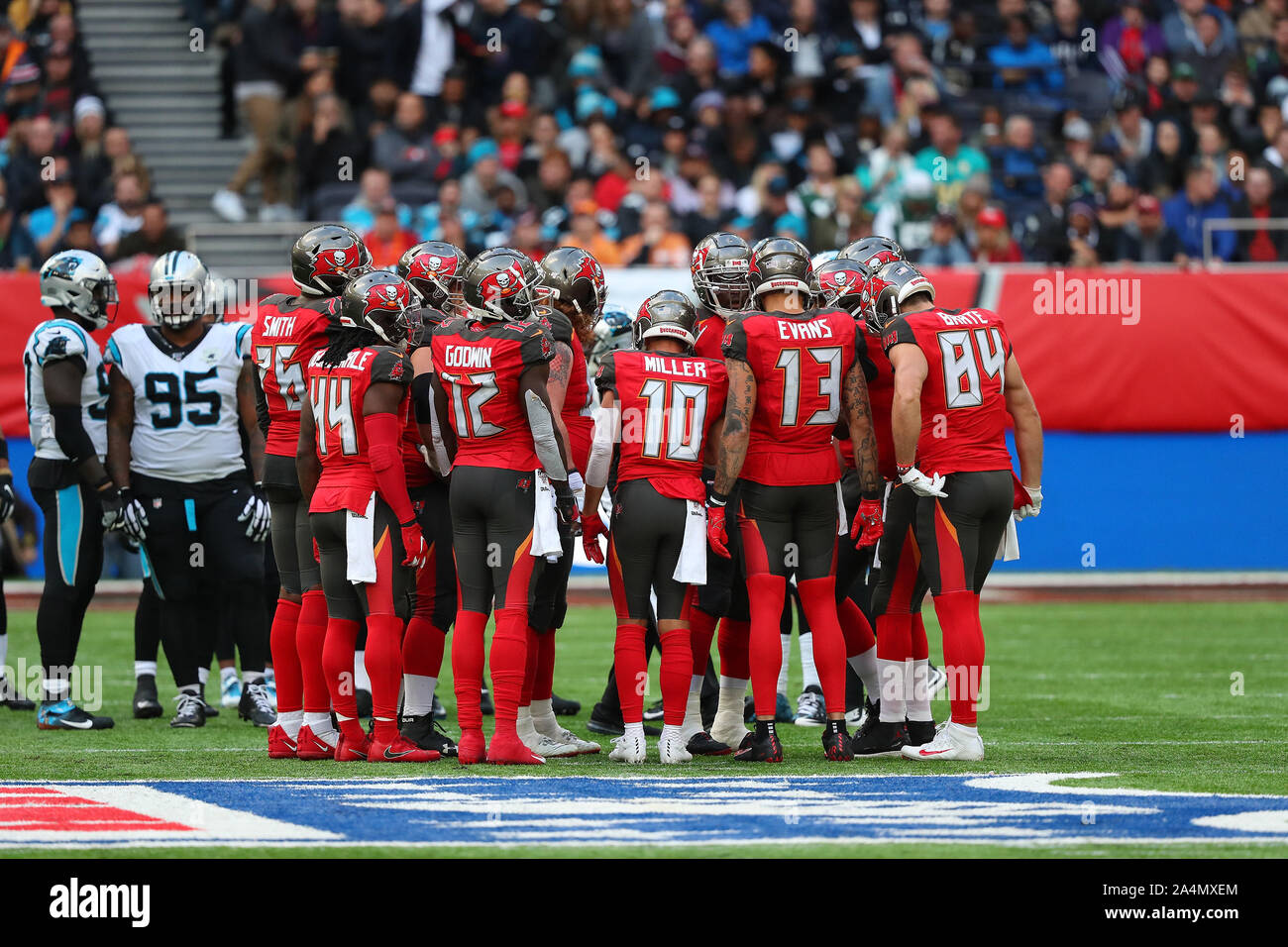 LONDON, ENGLAND - OCTOBER 13 2019: The NFL game between Carolina Panthers and Tampa Bay Buccaneers at Tottenham Stadium in London, United Kingdom. Stock Photo