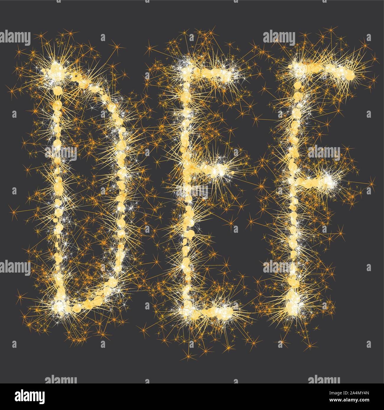 golden glittering sparks leters set Stock Vector