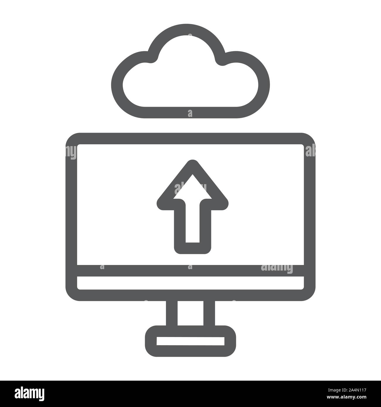 Cloud upload line icon, technology and system, data transfering sign ...