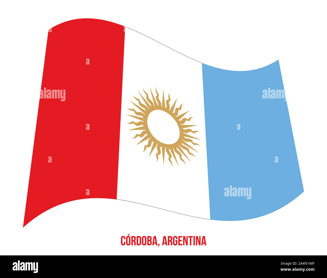 Cordoba Flag Waving Vector Illustration on White Background. Flag of Argentina Provinces. Stock Photo