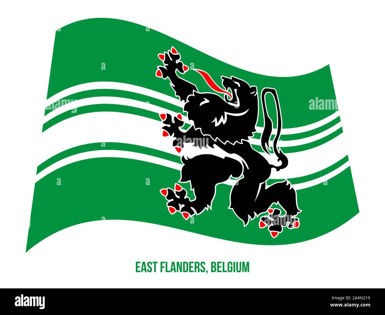 East Flanders Flag Waving Vector Illustration on White Background. Provinces Flags of Belgium. Stock Photo