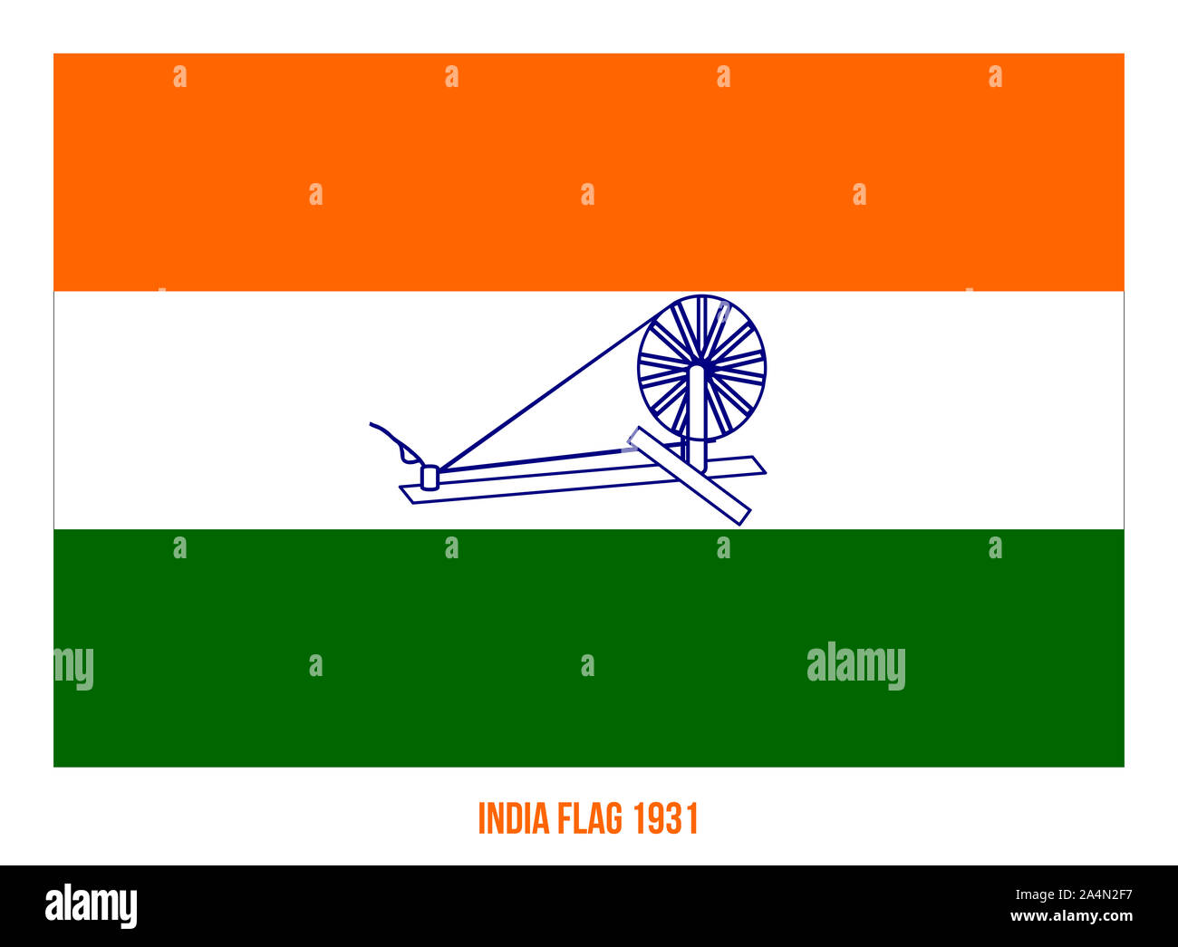 India Flag Waving 1931 Vector Illustration on White Background. Swaraj Flag Officially Adopted By The Indian National Congress in 1931. Stock Photo