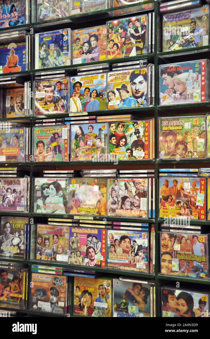 Display of videos of indian Bollywood movies in Singapore Stock Photo