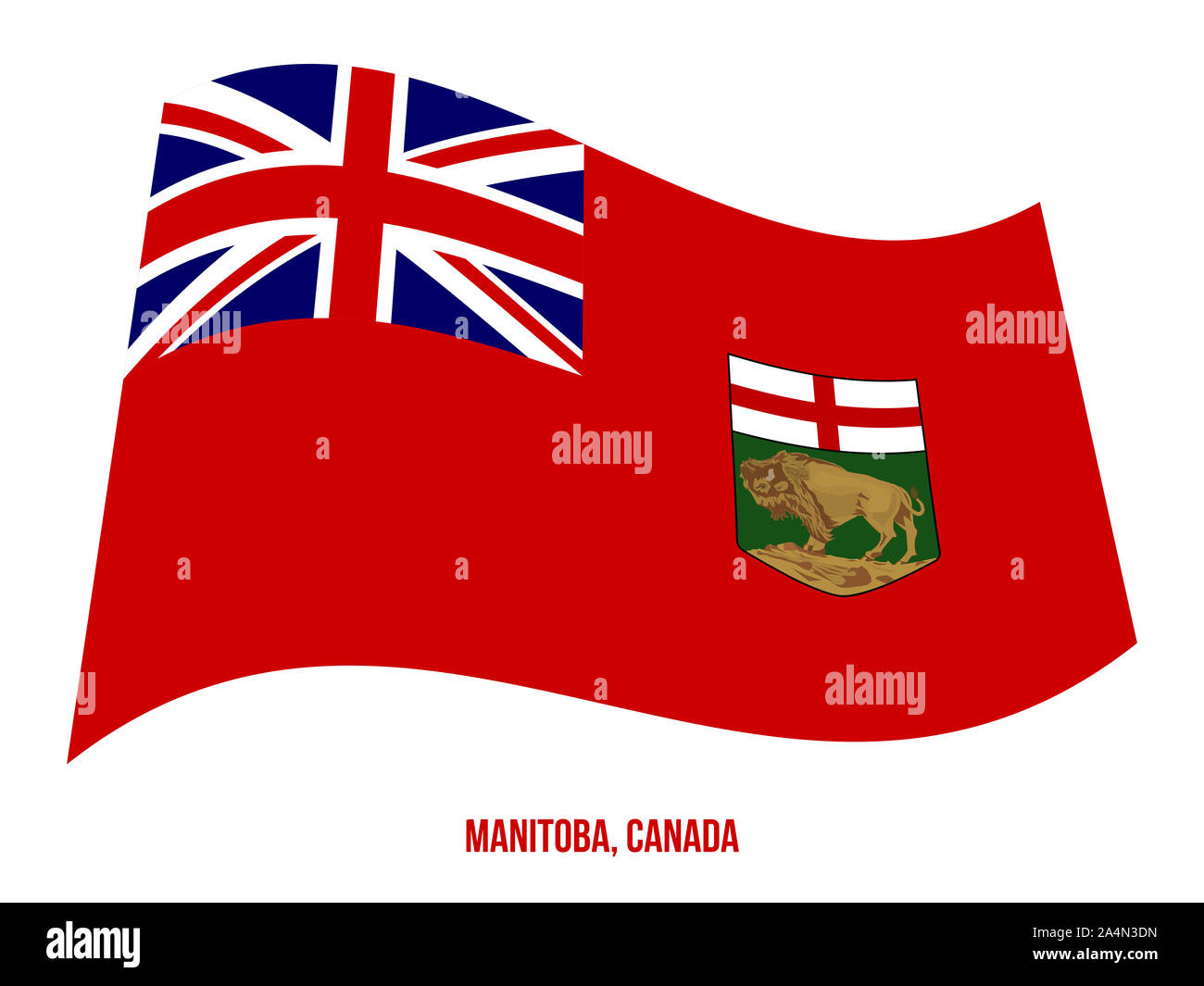 Manitoba Flag Waving Vector Illustration on White Background. Provinces Flag of Canada. Correct Size, Proportion and Colors. Stock Photo