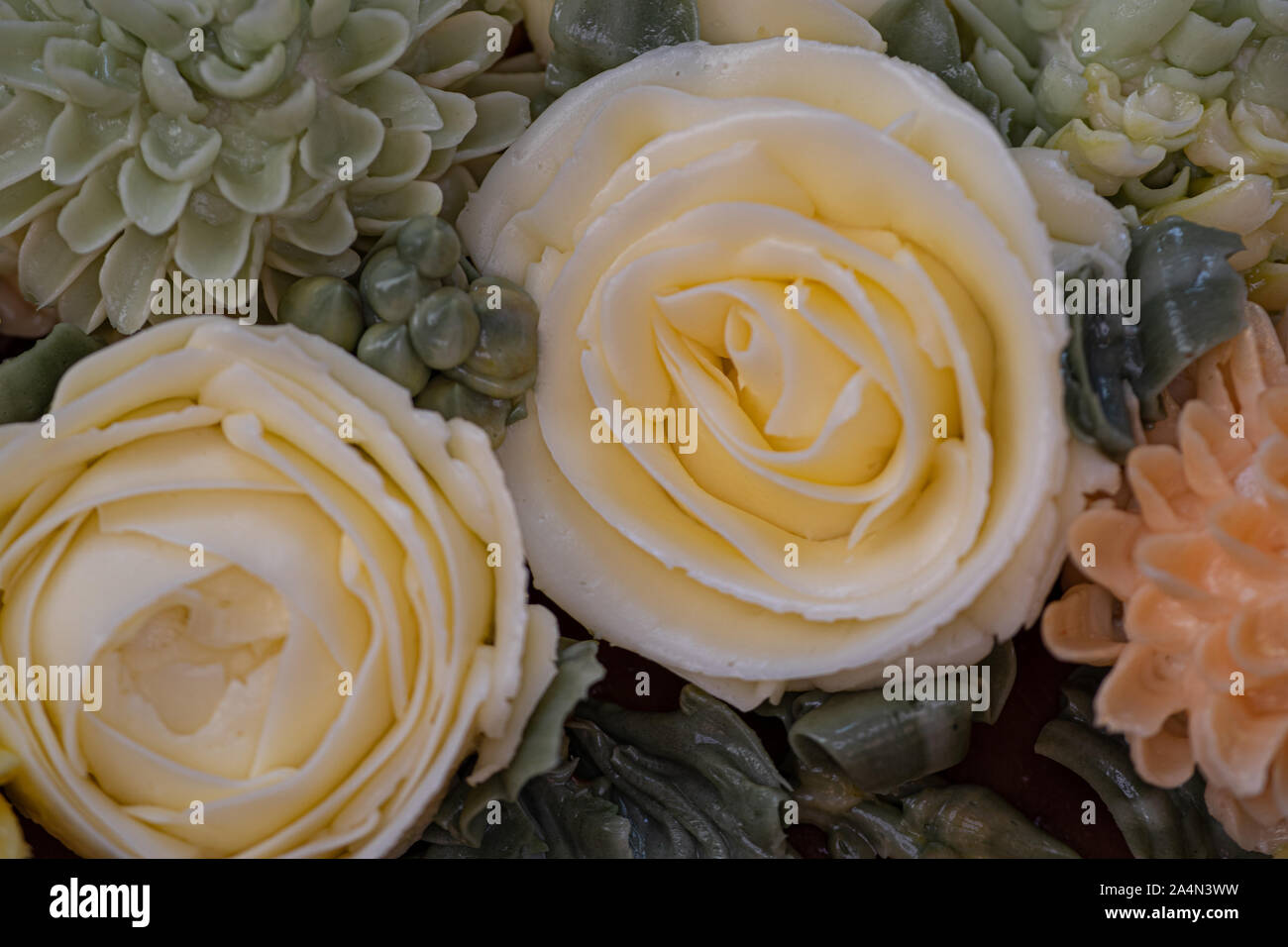 Ganache Buttercream Cake With Piped Buttercream Flowers Stock Photo Alamy