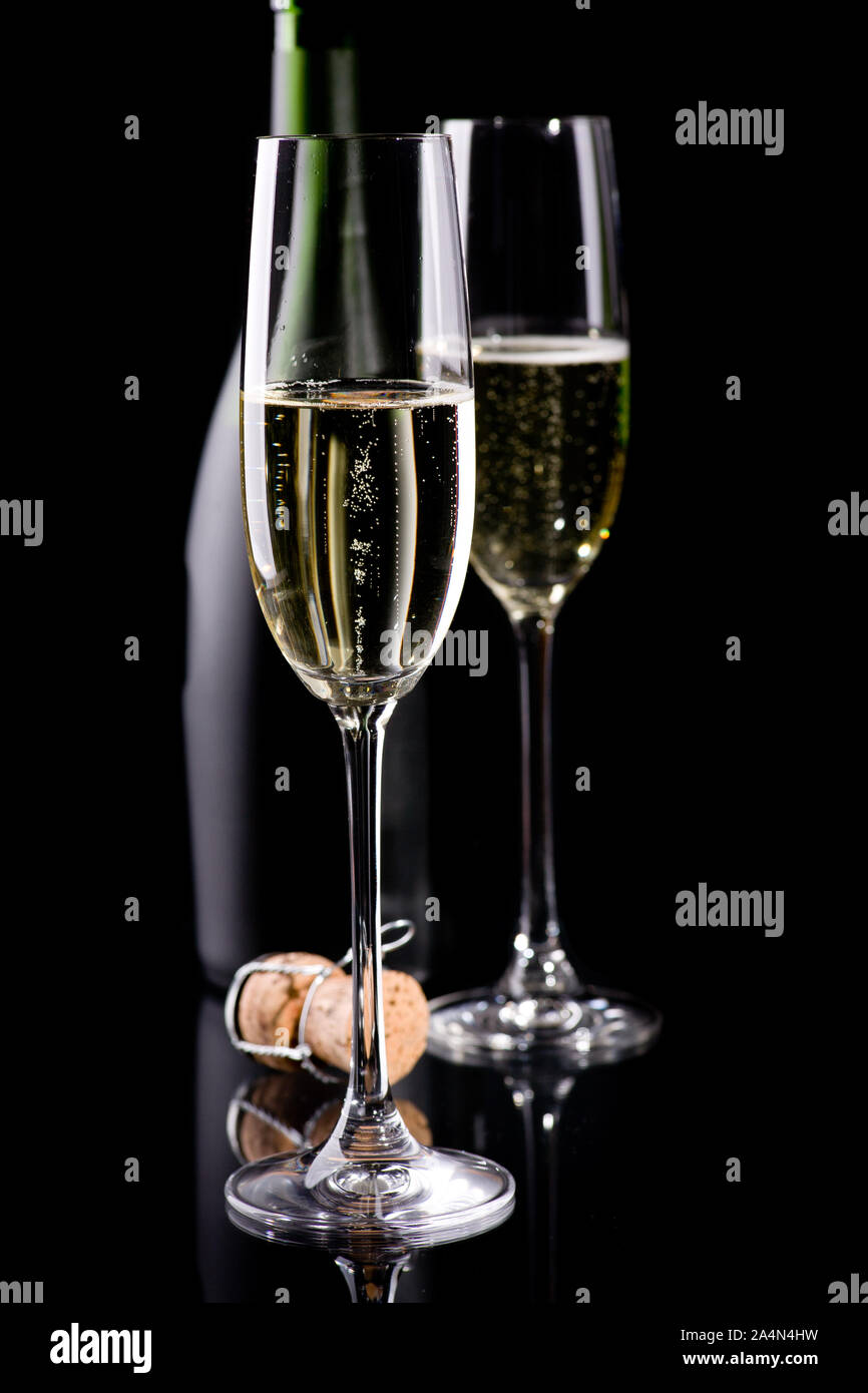 Bottle champagne and two glasses hi-res stock photography and images ...