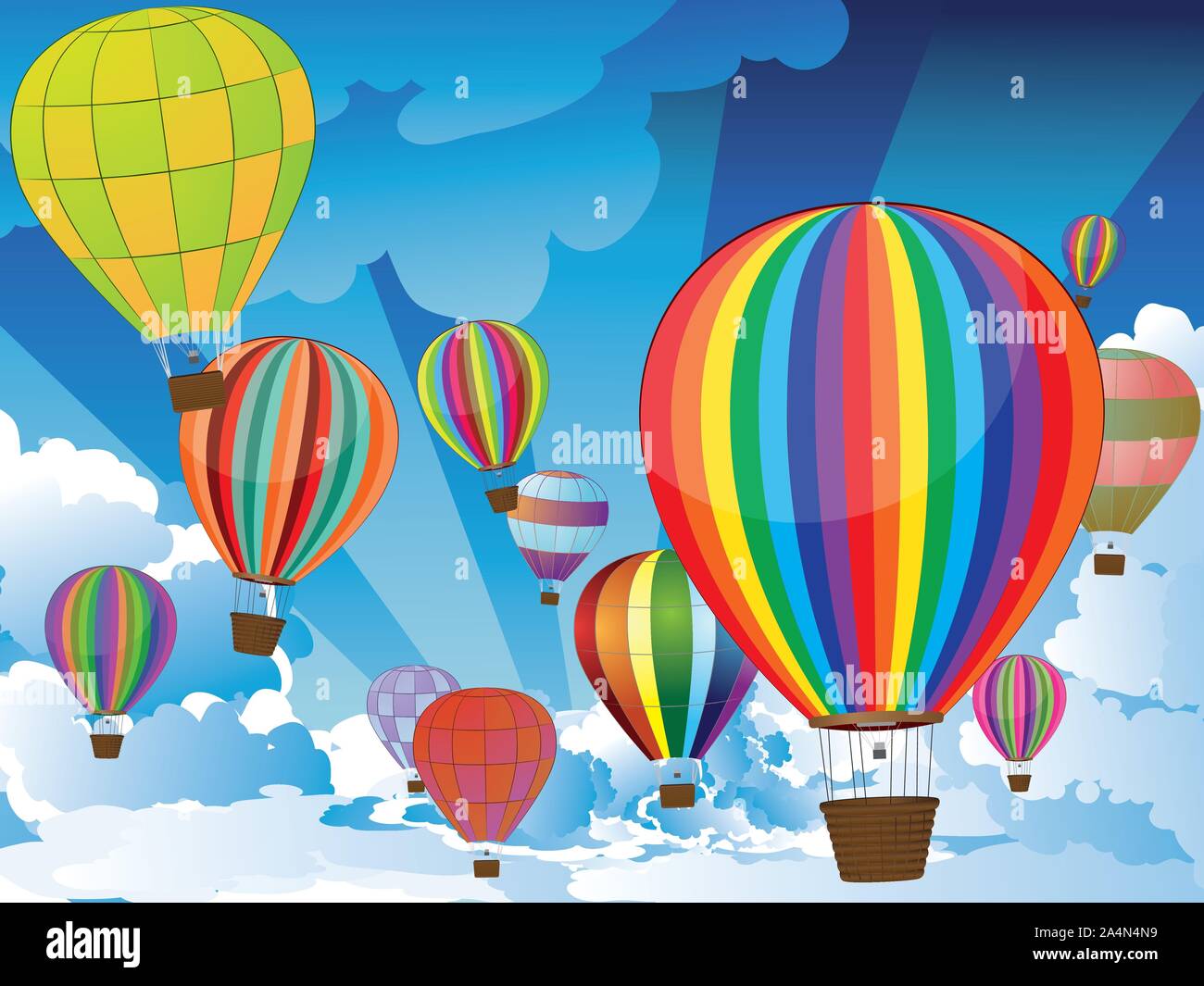 Group of hot air balloons on the blue sky with clouds Stock Vector ...
