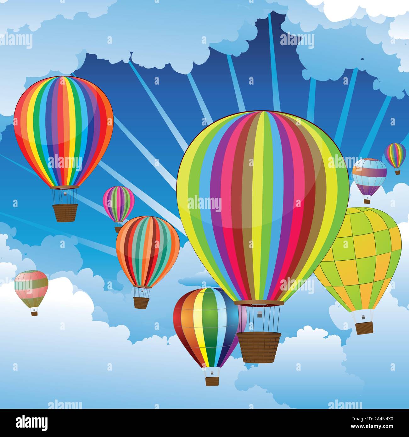 Group of hot air balloons on the blue sky with clouds Stock Vector ...