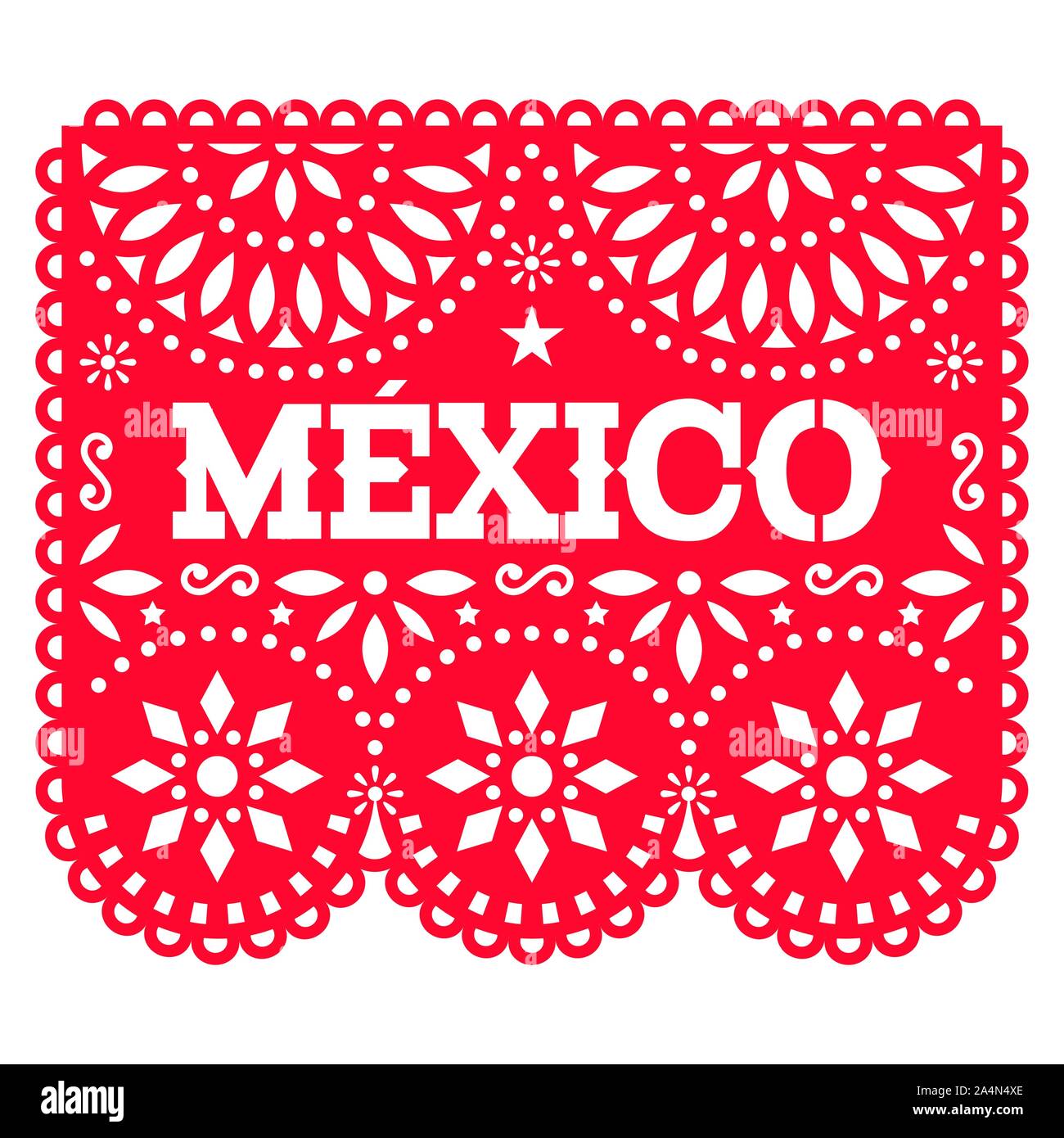 Papel Picado Mexico vector design, retro Mexican paper cutout party decorations pattern - Cinco de Mayo celebration Stock Vector