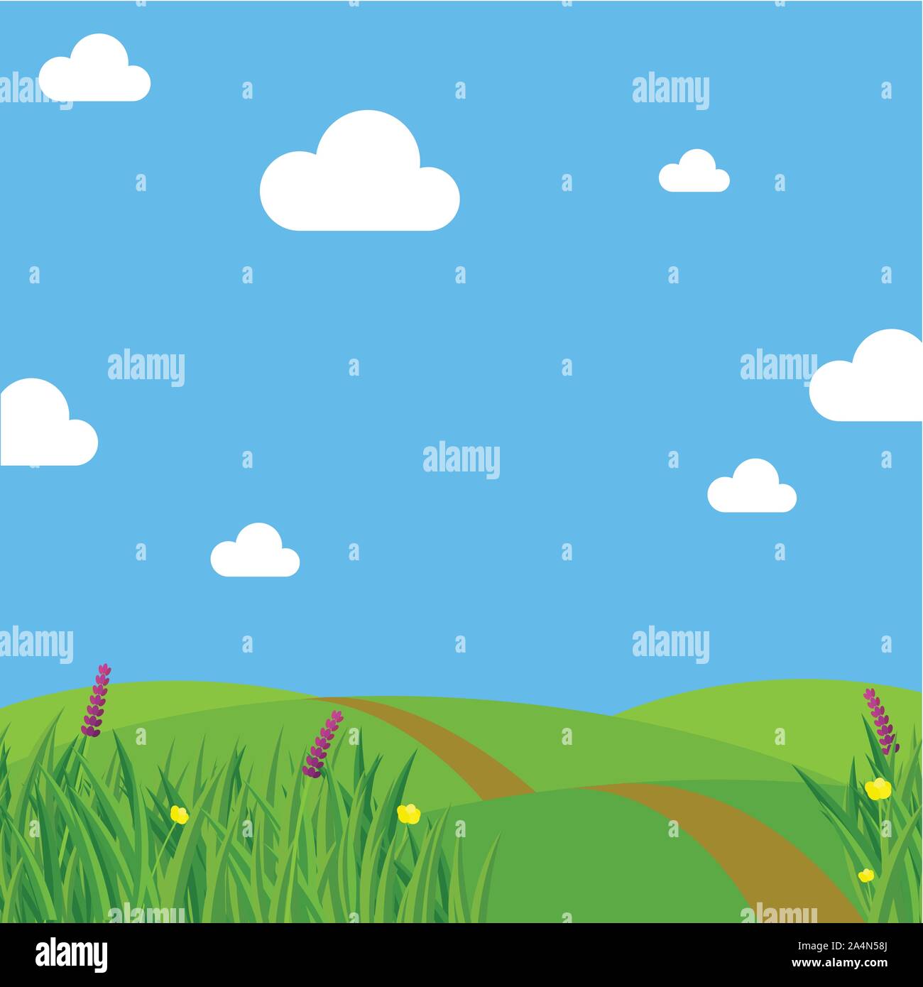 Spring meadow flowers, clear sky and clouds Stock Vector Image & Art ...