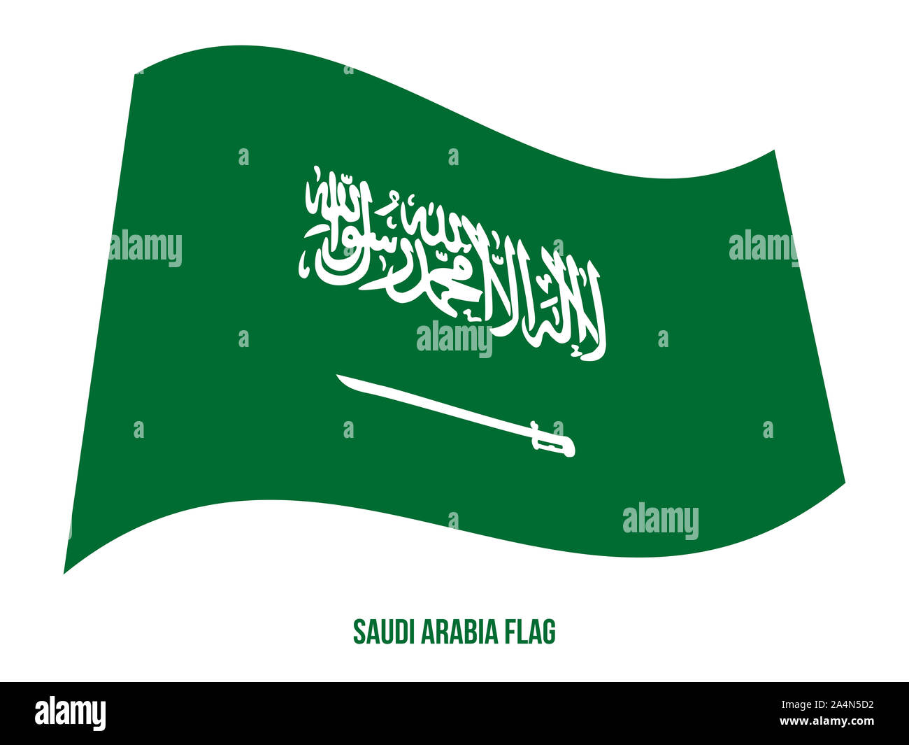 Saudi Arabia Flag Waving Vector Illustration on White Background. Saudi Arabia National Flag. Stock Photo