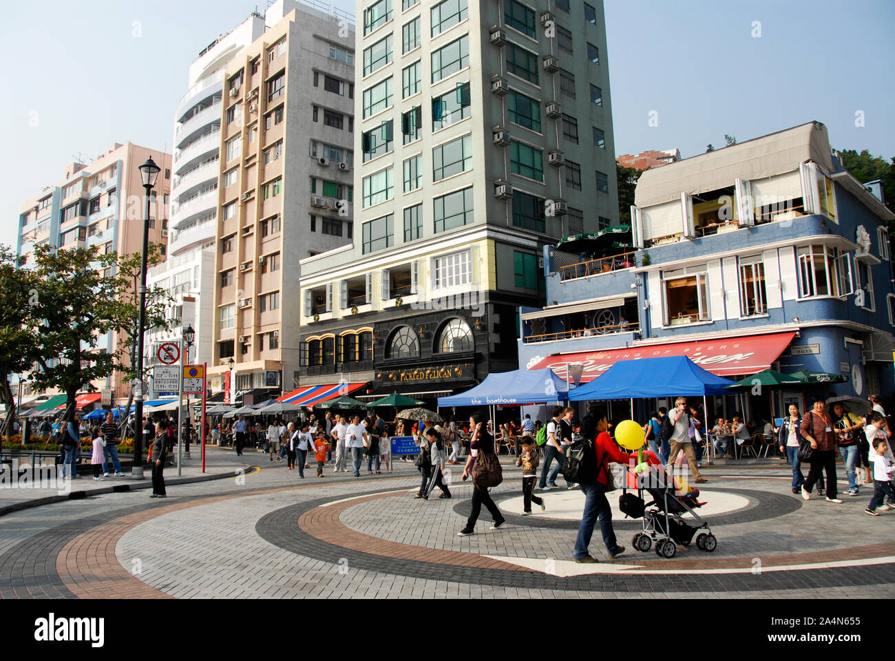crowd in a pedestrians street of Stanley city, Hong Kong island, China Stock Photo