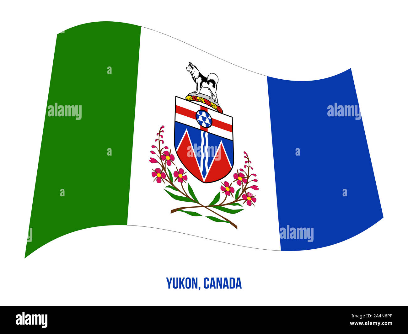 Yukon Flag Waving Vector Illustration on White Background. Territory Flag of Canada. Correct Size, Proportion and Colors. Stock Photo