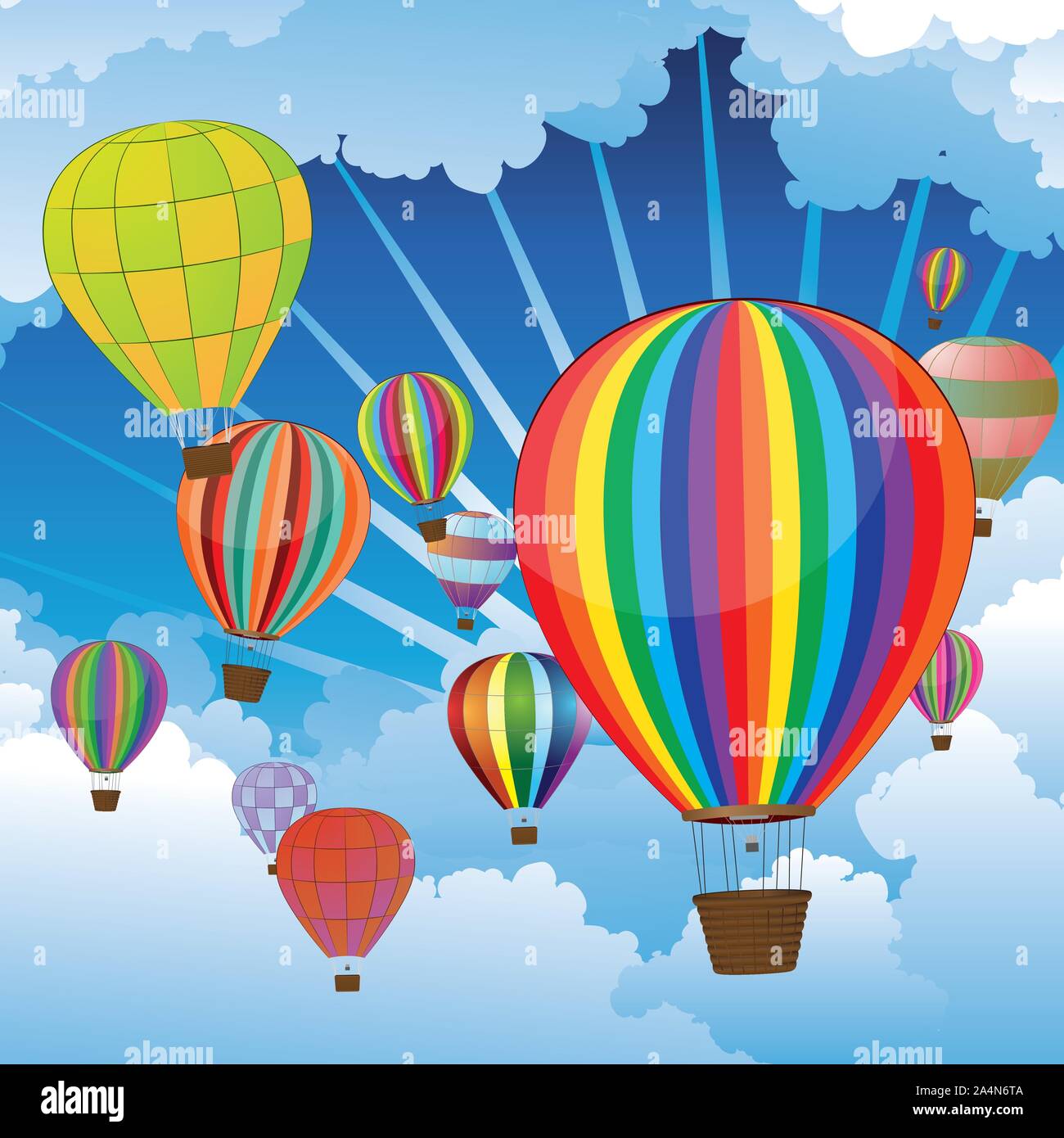 Group of hot air balloons on the blue sky with clouds Stock Vector ...