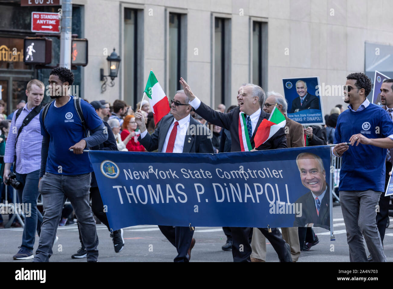 New York, NY, USA - October 14, 2019: Comptroller of the state of New York Thomas P. DiNapoli Marching Up Fifth Avenue during  75th Annual Columbus Da Stock Photo