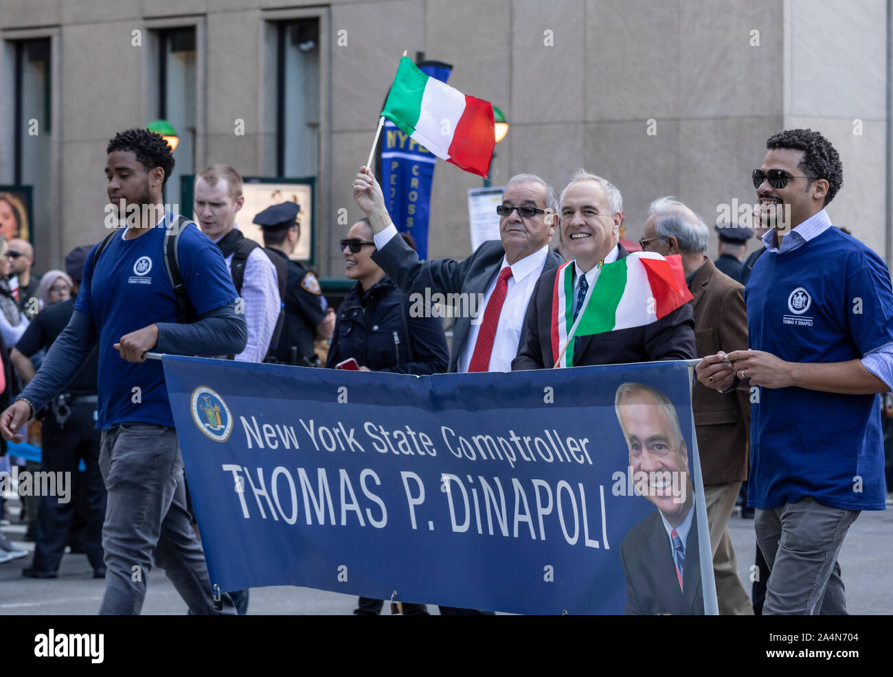 New York, NY, USA - October 14, 2019: Comptroller of the state of New York Thomas P. DiNapoli Marching Up Fifth Avenue during  75th Annual Columbus Da Stock Photo