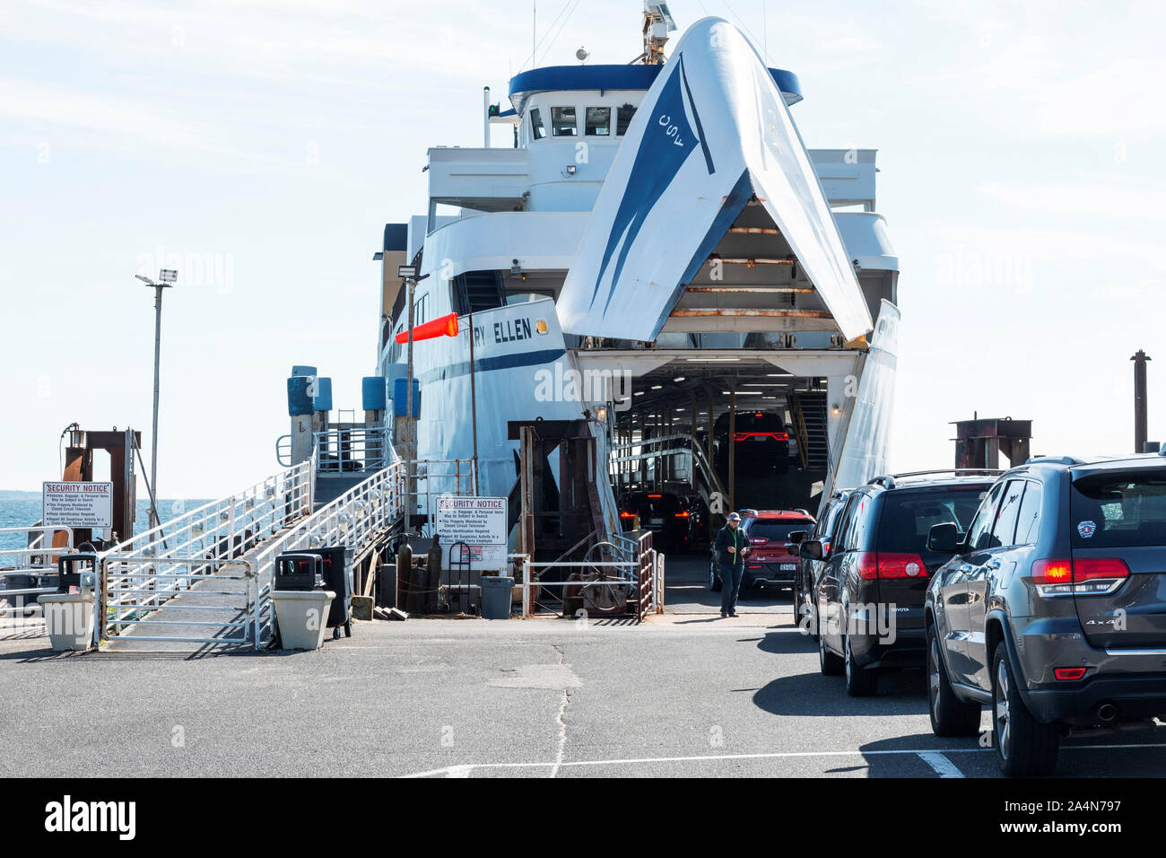 Orient Point, New York, USA 19 October 2018 A ferry boat is loading