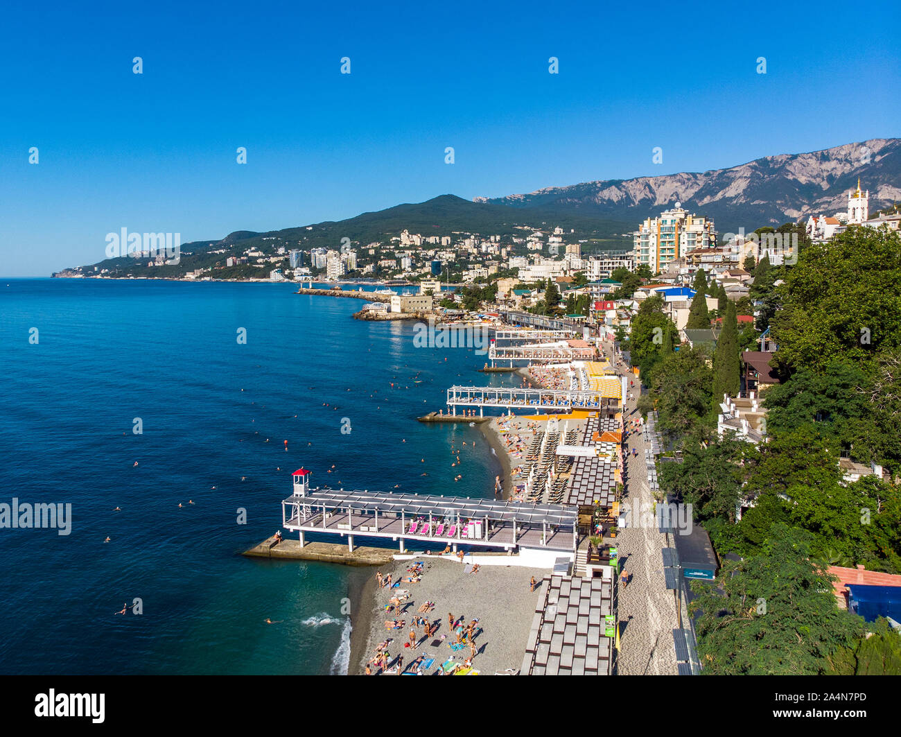 Yalta, Crimea -June 27. 2019 The Famous city paid Massandra beach Stock Photo