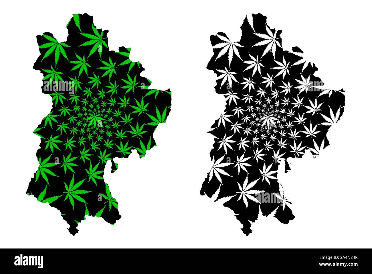 Bedfordshire (United Kingdom, England, Non-metropolitan county, shire county) map is designed cannabis leaf green and black, Beds. map made of marijua Stock Vector