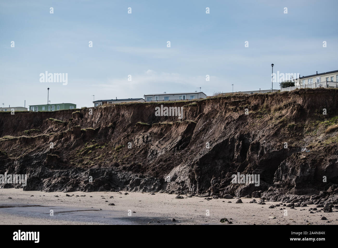 Hornsea on The Holderness Coastline, one of Europe's fastest eroding coastlines, showing examples of coastal erosion. Stock Photo