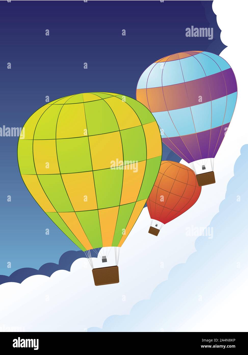 Colorful hot air balloons flies in the sky background Stock Vector ...