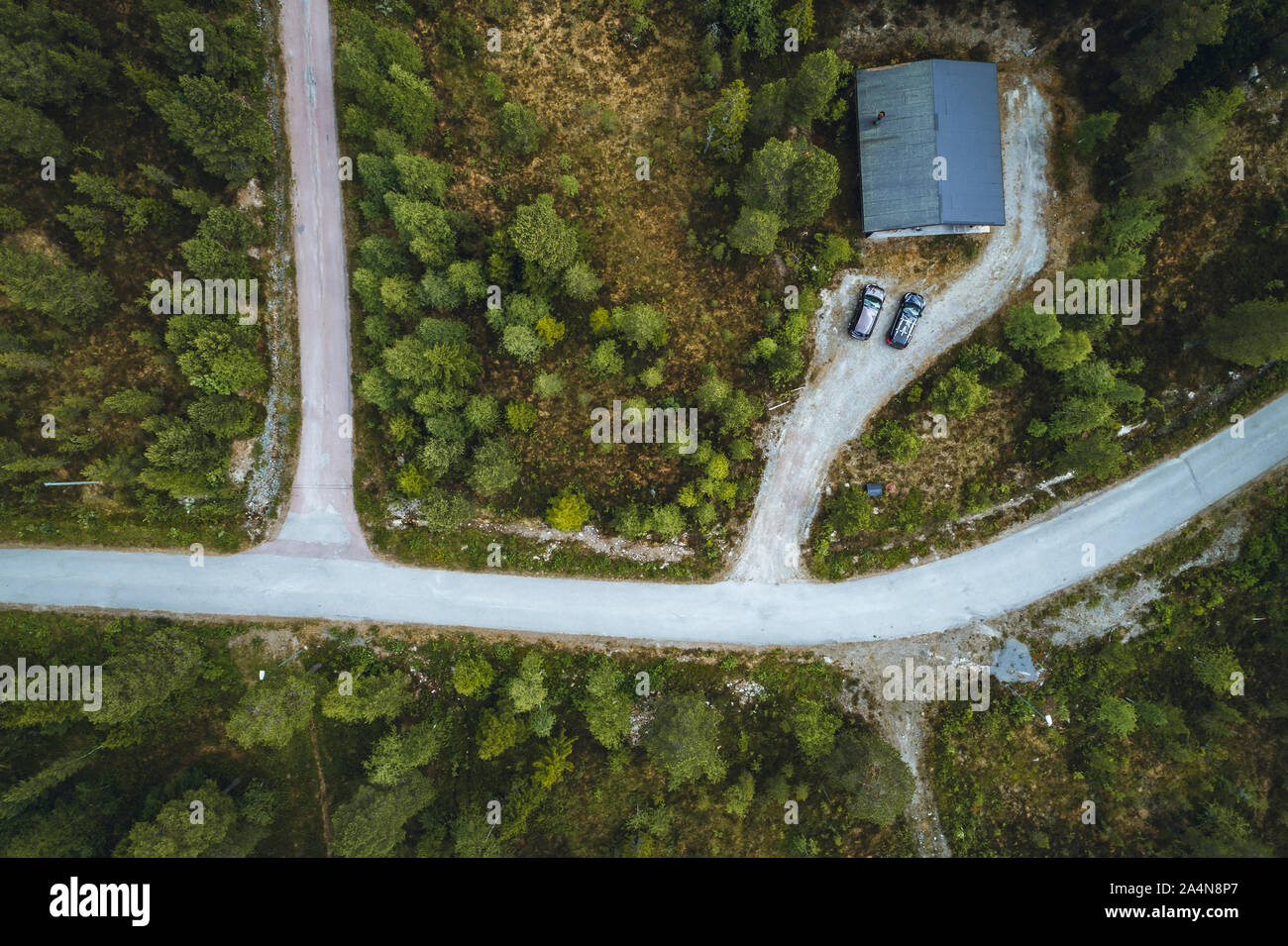 Aerial view of house in forest Stock Photo - Alamy
