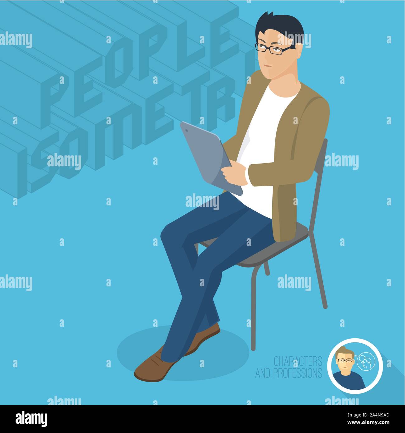man sitting with tablet. Stock Vector
