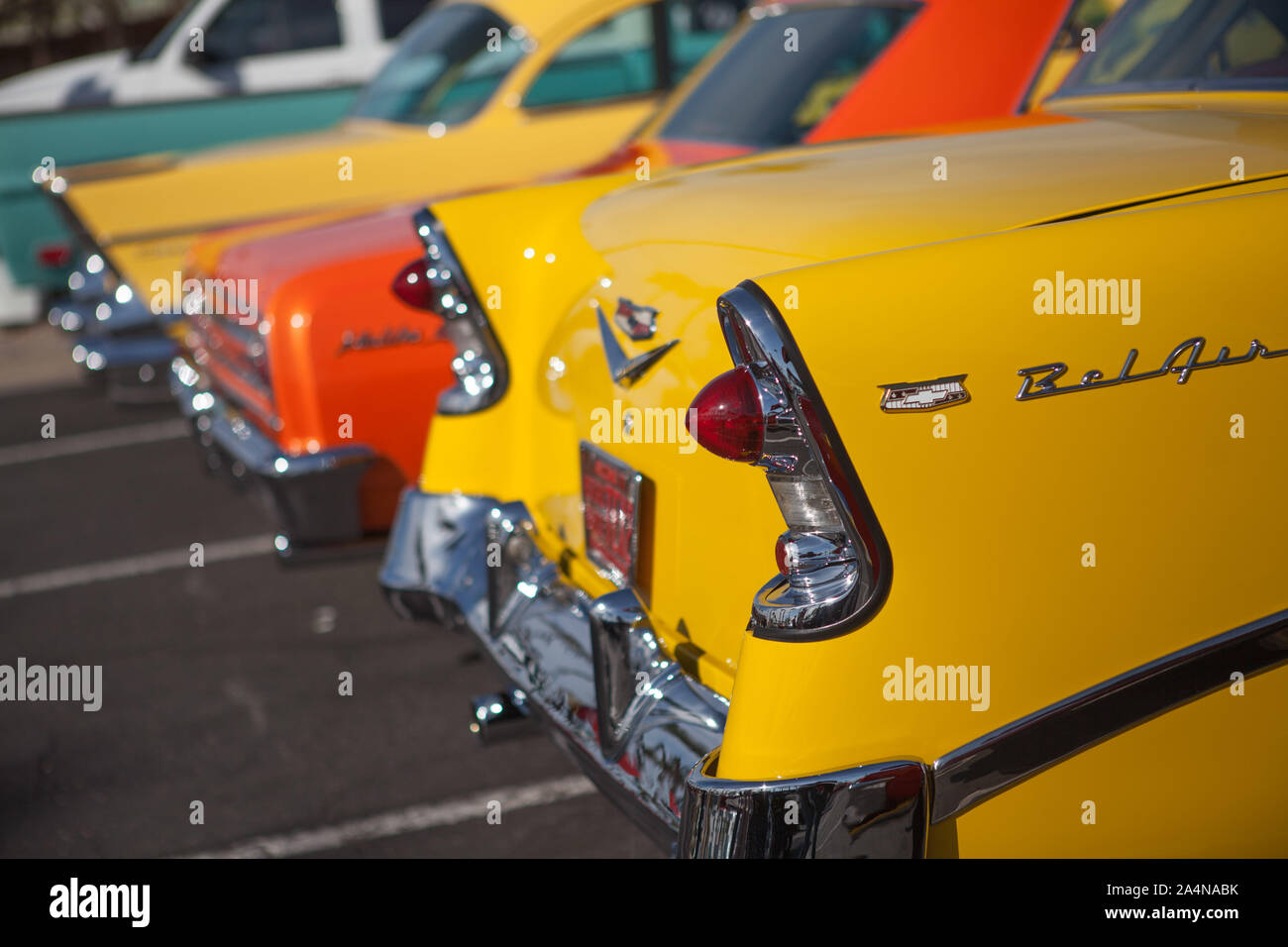 Display of classic cars in a mall in Scottsdale and Phoenix Arizona. Old cars. TEOE through each
