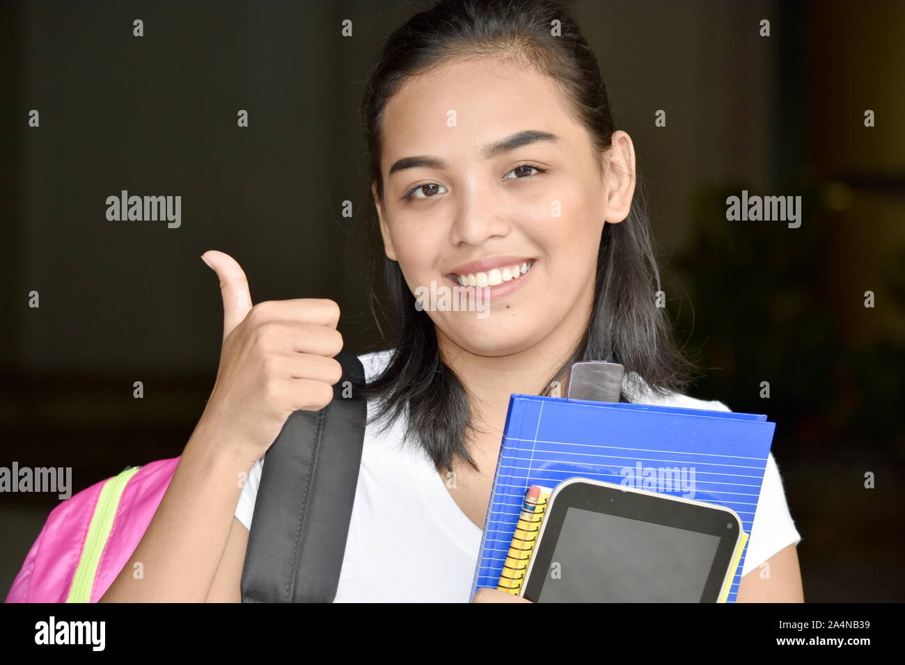 Cute Minority Student Teenager School Girl With Thumbs Up Stock Photo ...