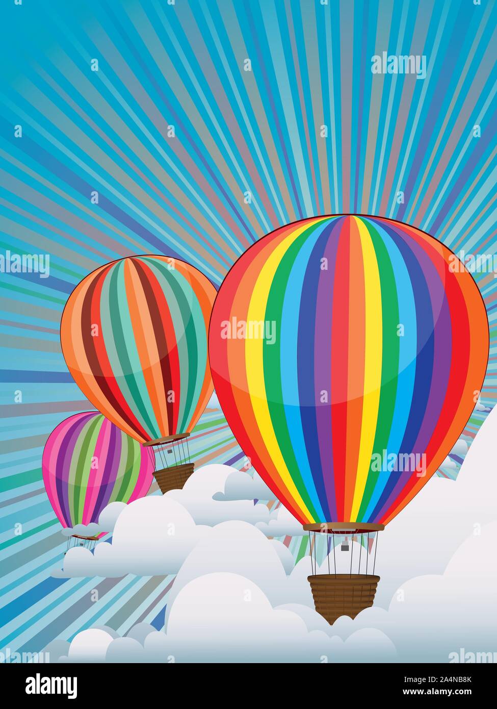 Illustration of colorful hot air balloons on sky background Stock ...