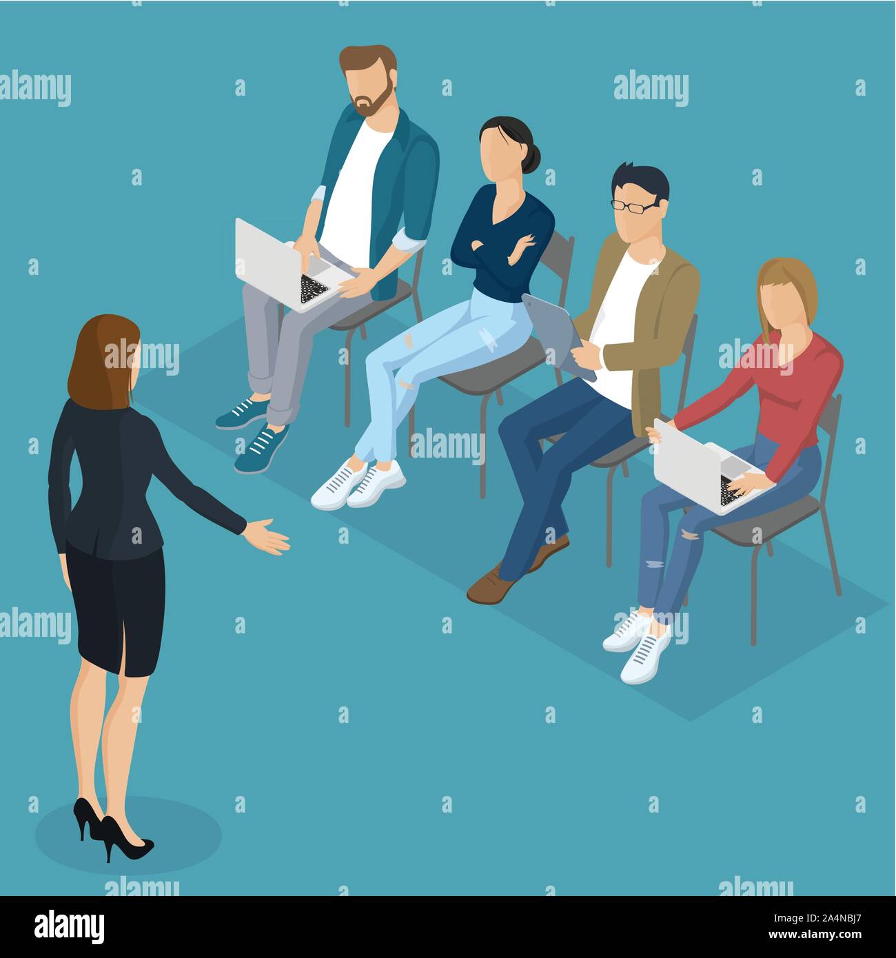 Isometric people briefing Stock Vector